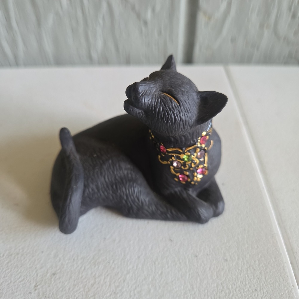 Lenox Black Matte Jeweled Collar Sunshine Daydreams Feline Kitty Cat Figurine